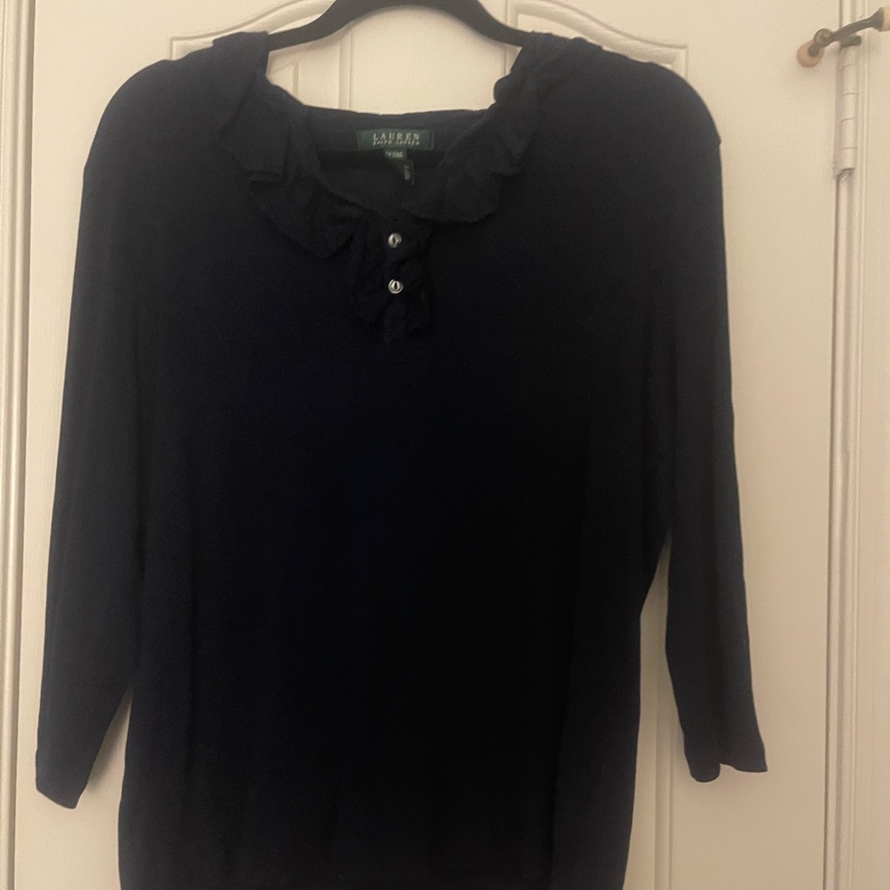 Ralph Lauren Women's Blue Ruffled Top